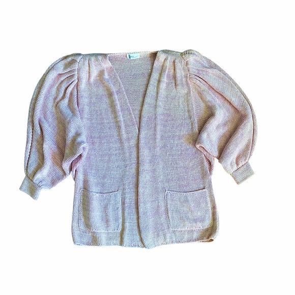 Vintage Pink Balloon Sleeve Chunky Heavy Oversize Cardigan Size Medium/Large - Picture 1 of 7